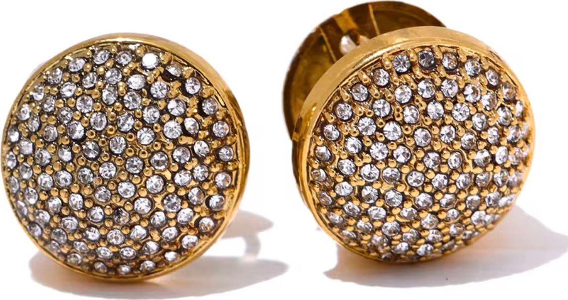 Emerald Pave Round Gold Stud Earrings
