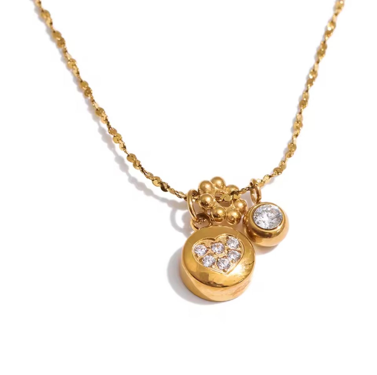 Multi-Charm Crystal Heart Gold Necklace