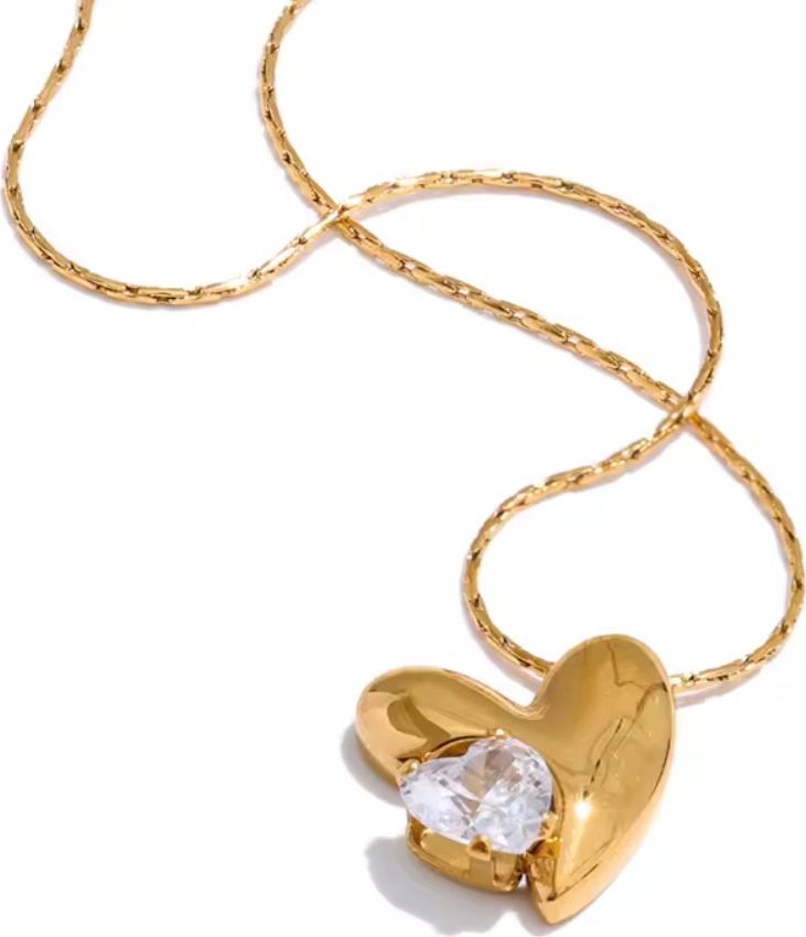 Heart Crystal Gold Pendant Necklace