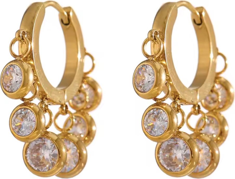 Multi-Crystal Charm Gold Huggie Hoop Earrings