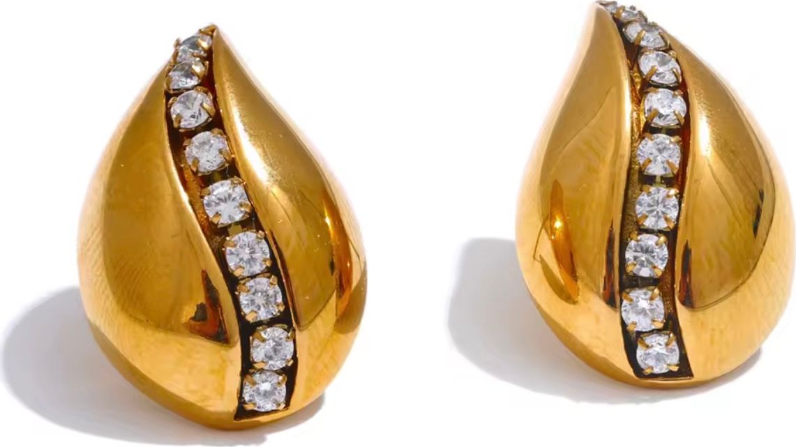 Crystal Channel Chunky Teardrop Gold Stud Earrings