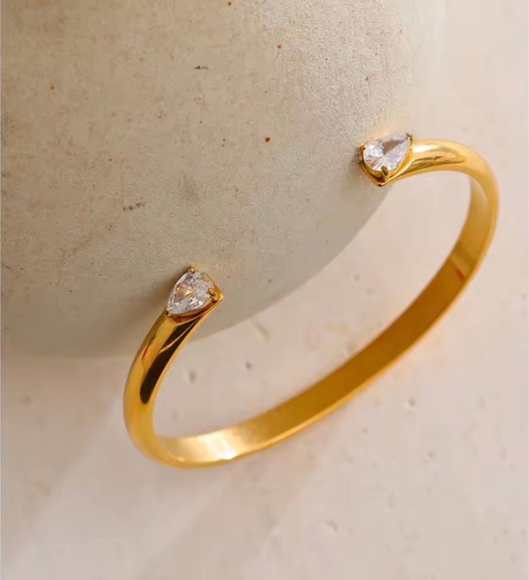 Pear-Cut Crystal Open Cuff Gold Bangle