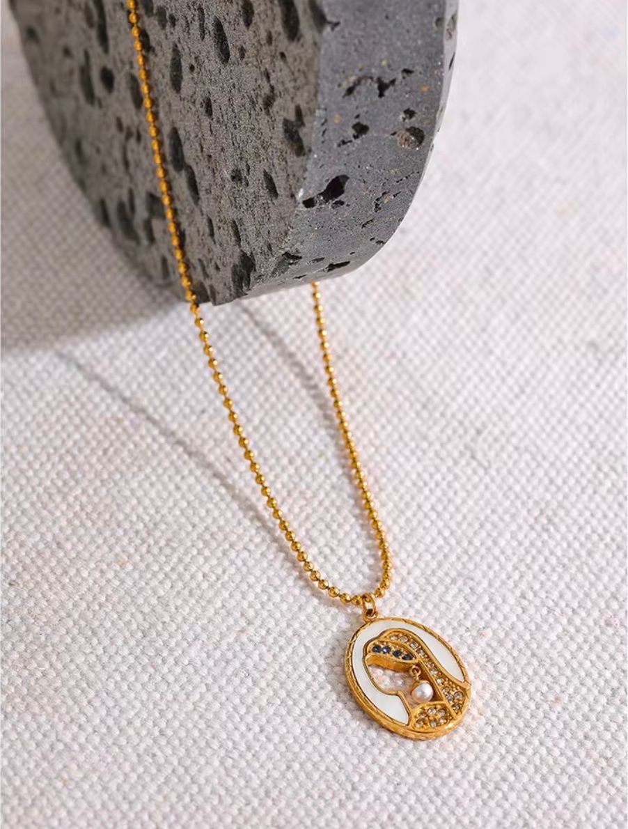 Virgin Mary Enamel & Crystal Oval Medallion Necklace
