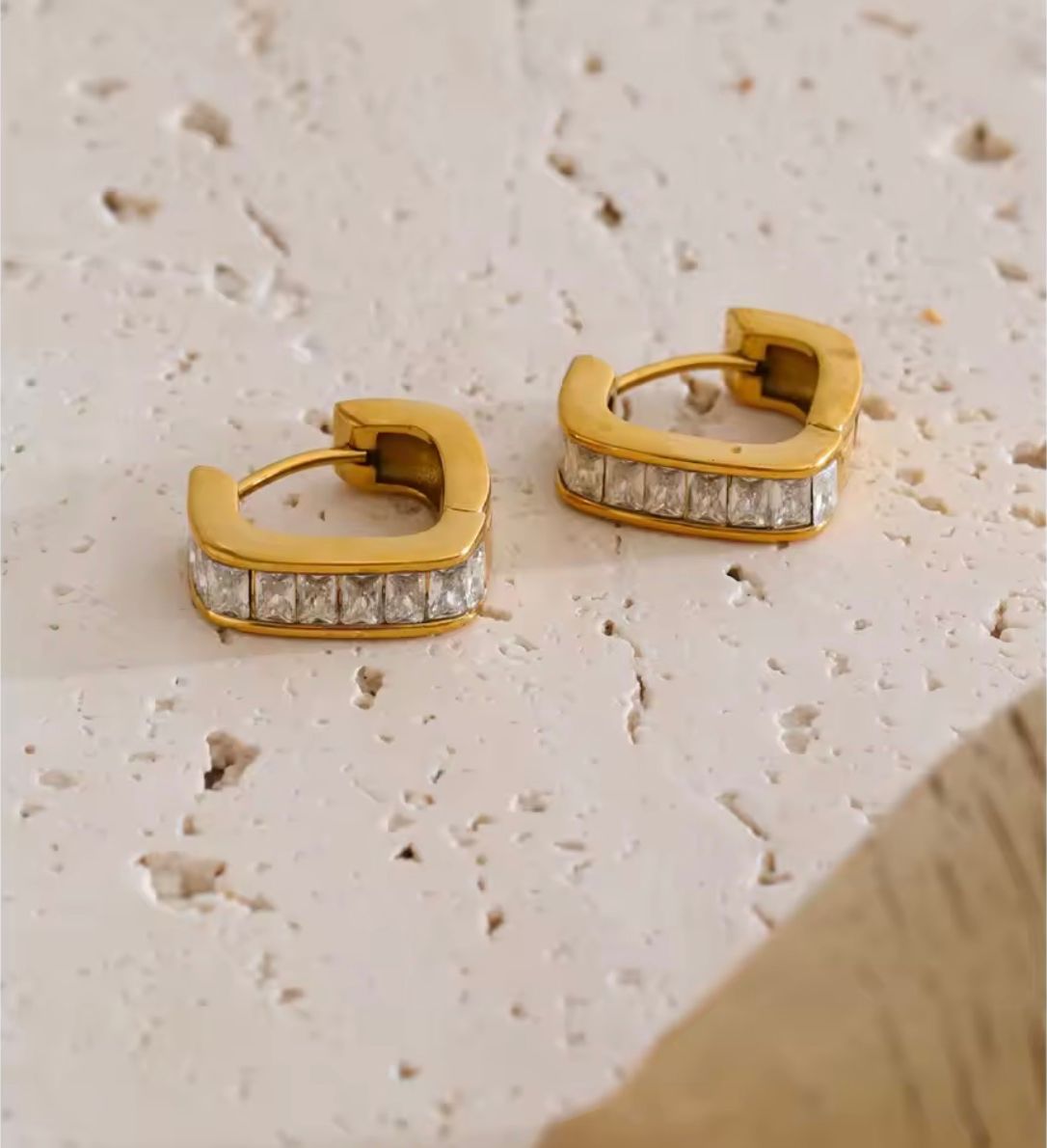 Channel-Set Baguette Crystal Rectangle Gold Huggie Earrings