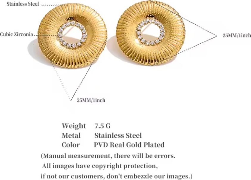 Ribbed Gold Disc & Crystal Halo Stud Earrings