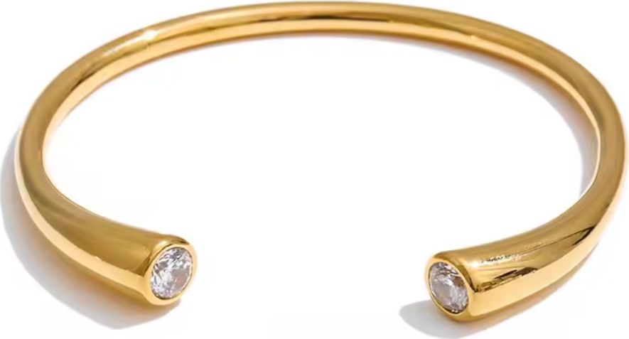 Crystal-End Open Cuff Gold Bangle