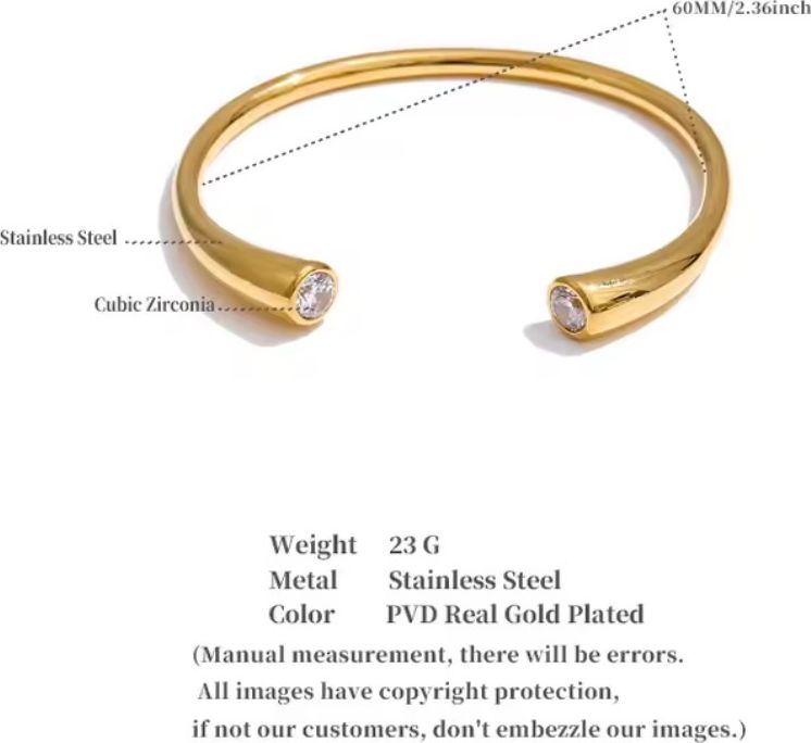 Crystal-End Open Cuff Gold Bangle