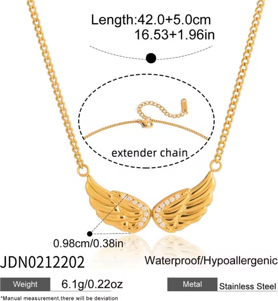 Crystal-Paved Angel Wings Gold Pendant Necklace