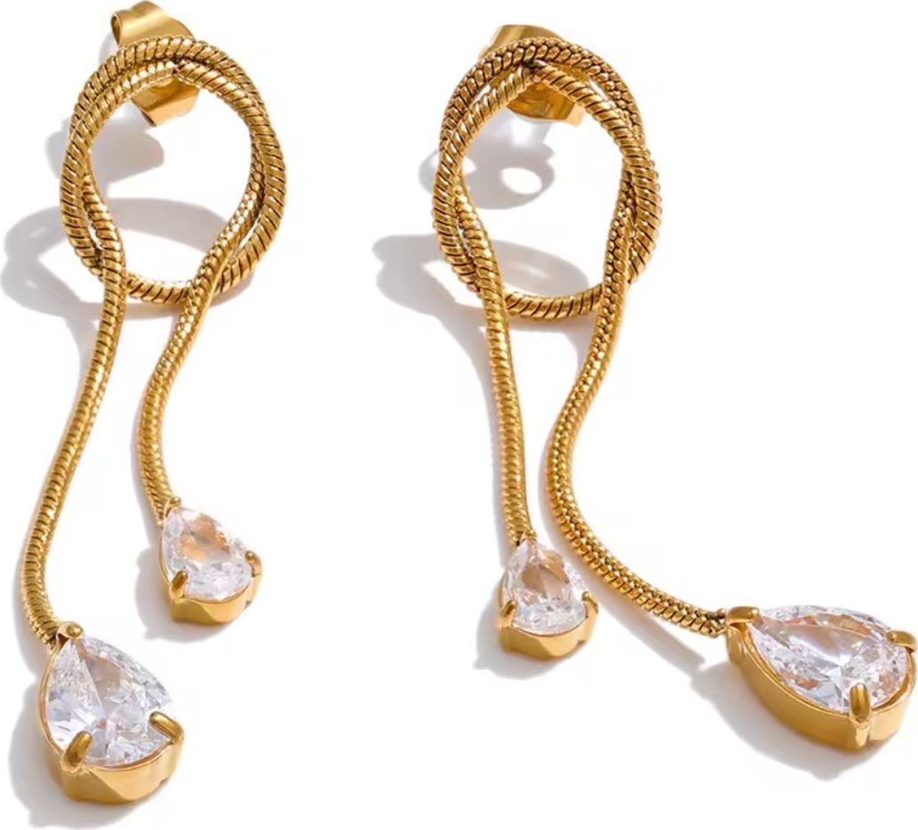 Twisted Snake Chain Pear-Cut Crystal Drop Earrings