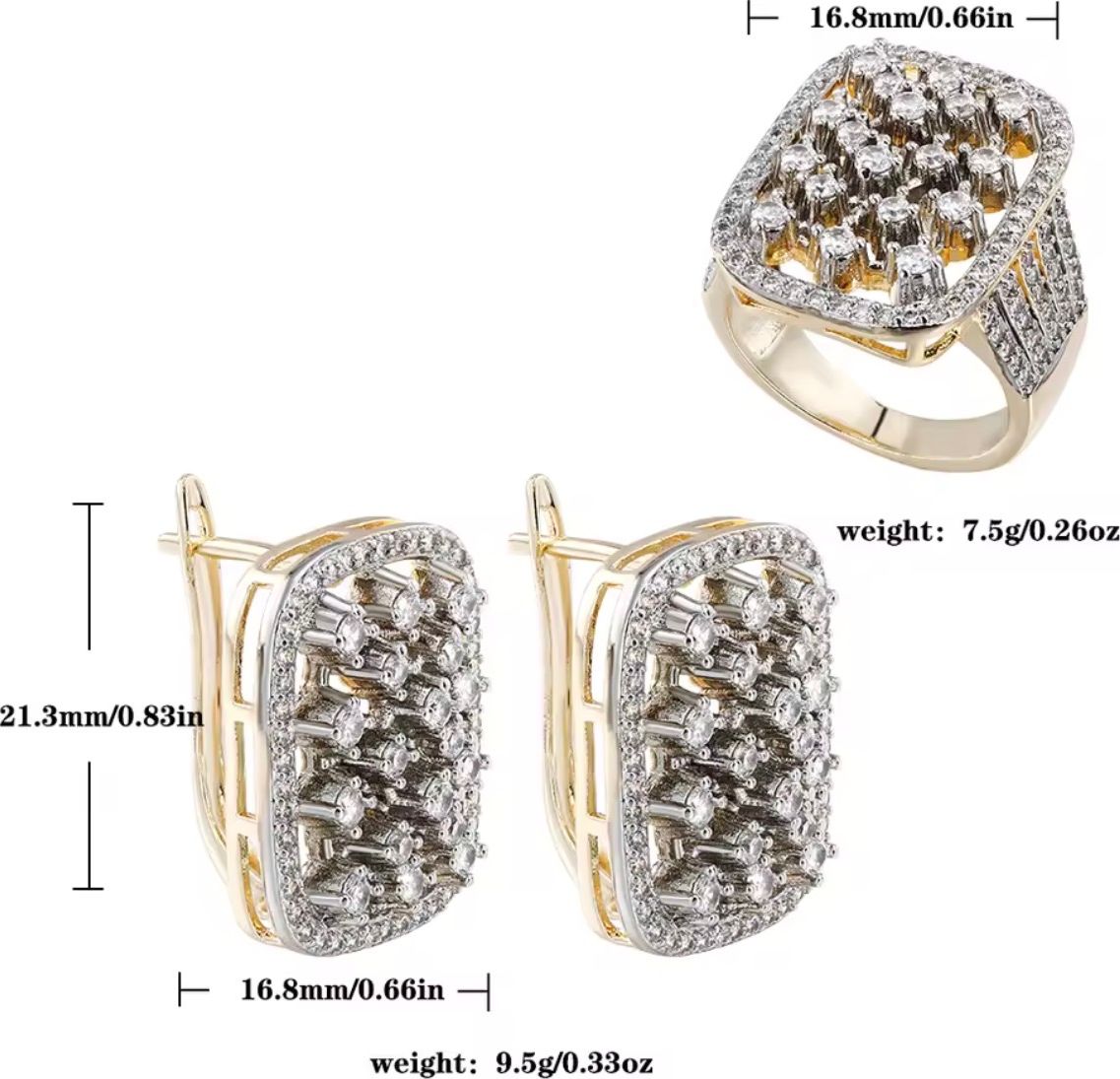 Lattice Pavé Diamond Cushion Ring & Clip-On Earrings Jewelry Set