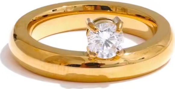 Sleek Round Solitaire Crystal Gold Ring