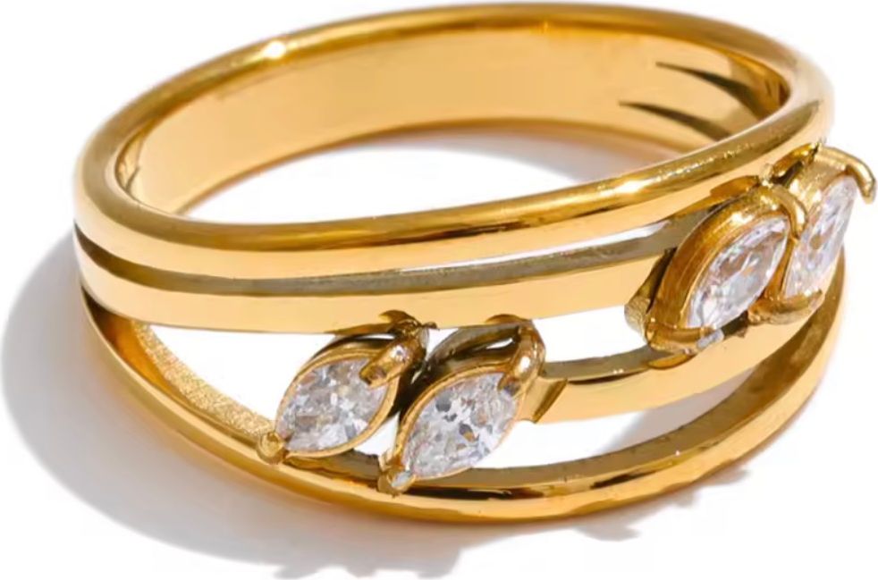 Marquise Crystal Vine Gold Ring