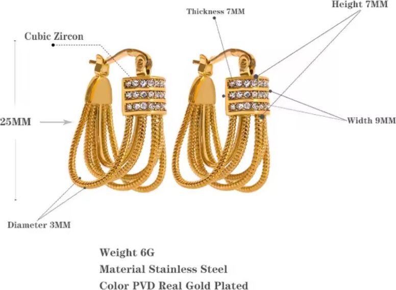 Multi-Strand Textured Gold Hoop Earrings with Pavé Crystal Band